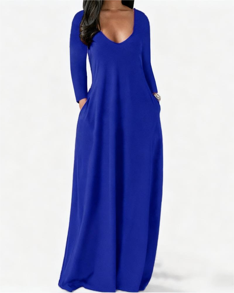 Solid Color Pocket Lounge Dress