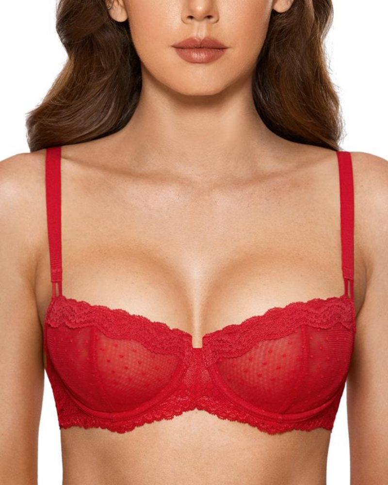 Sexy Lace Bra Underwire Balconette Unlined Demi Sheer Plus Size