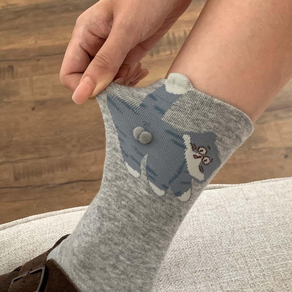 3 Pairs Cute Cat Socks with Pom Poms Soft Cotton