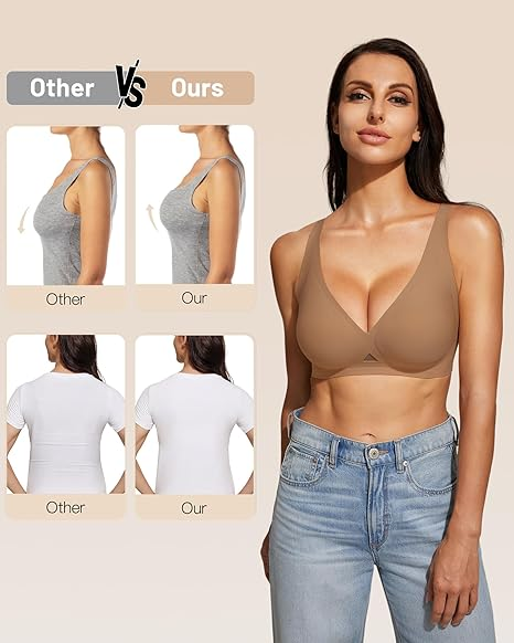 Wireless Jelly Bra Deep V Neck with Breathable Mesh Panels