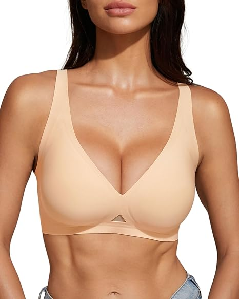 Wireless Jelly Bra Deep V Neck with Breathable Mesh Panels