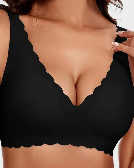 Jelly Wireless Bra with Scalloped Edge and Deep V Neckline