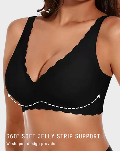 Jelly Wireless Bra with Scalloped Edge and Deep V Neckline