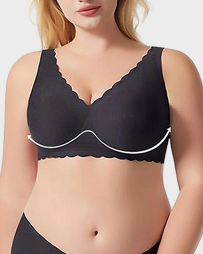 Jelly Wireless Bra with Scalloped Edge and Deep V Neckline