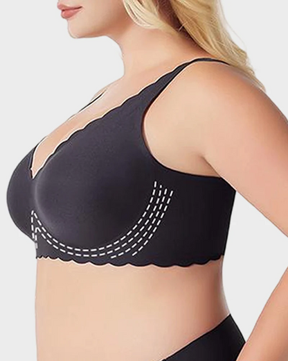 Jelly Wireless Bra with Scalloped Edge and Deep V Neckline