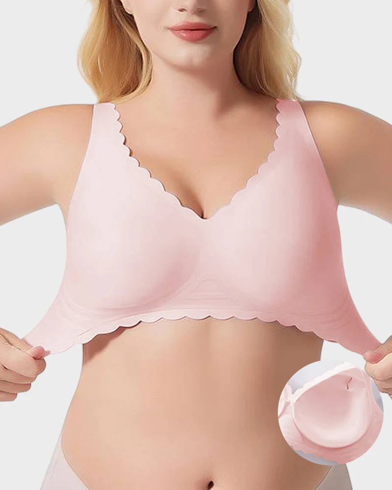Jelly Wireless Bra with Scalloped Edge and Deep V Neckline