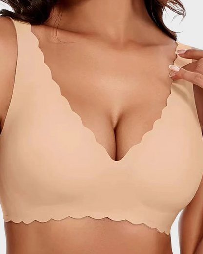 Jelly Wireless Bra with Scalloped Edge and Deep V Neckline