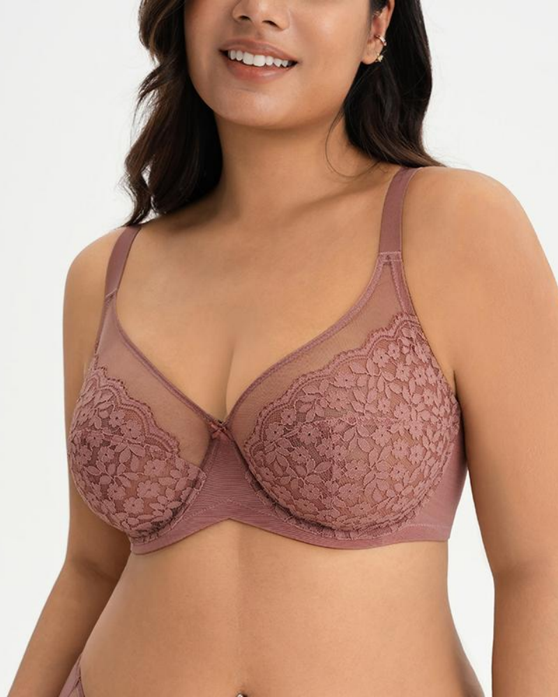Unlined Floral Lace Minimizer Bra Comfort Fit Full Coverage