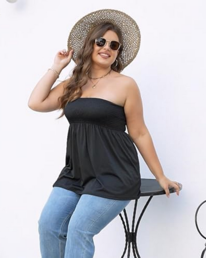 Women's Strapless Tube Top Boho Chic Ruffle Hem Casual Sleeveless