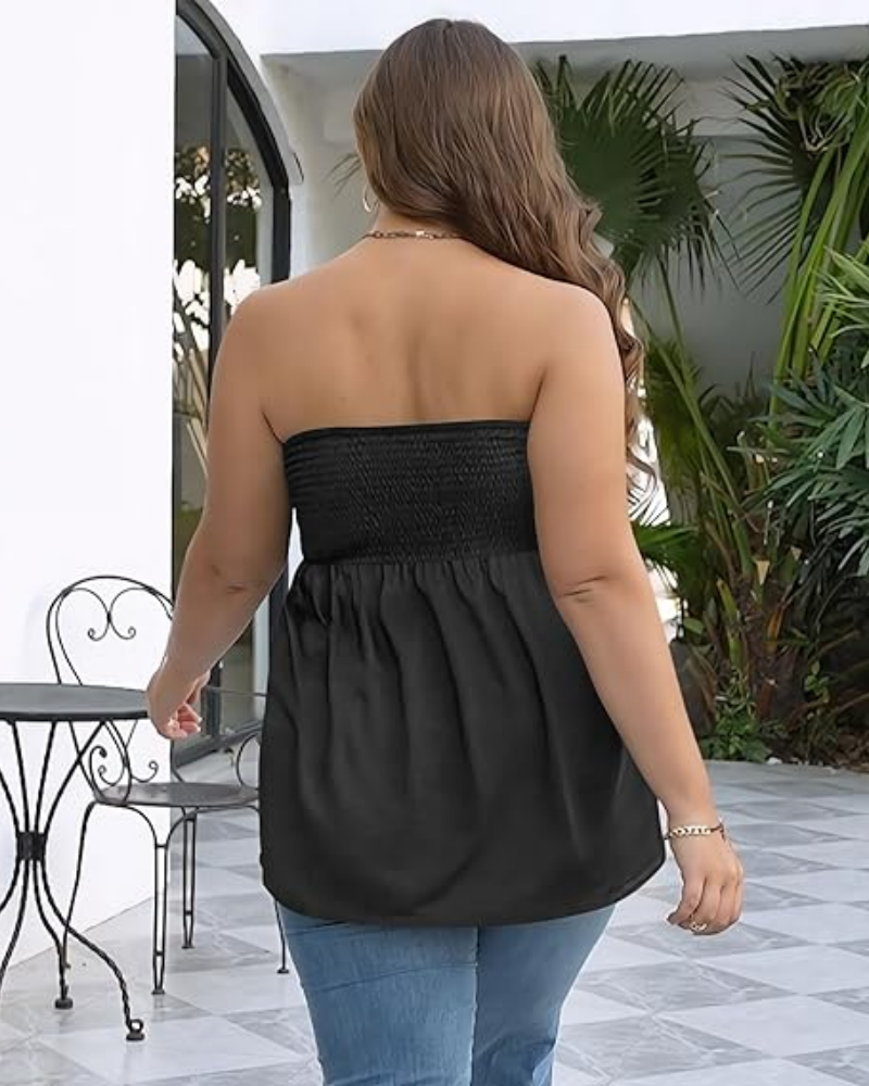 Women's Strapless Tube Top Boho Chic Ruffle Hem Casual Sleeveless