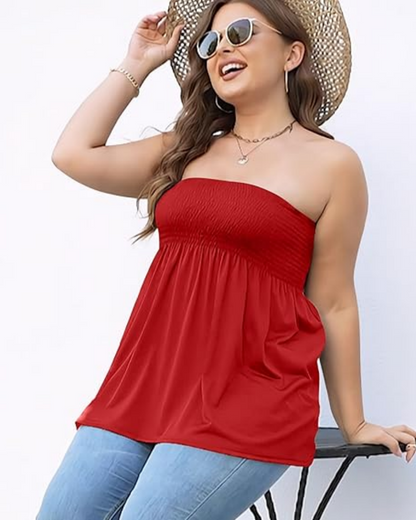 Women's Strapless Tube Top Boho Chic Ruffle Hem Casual Sleeveless