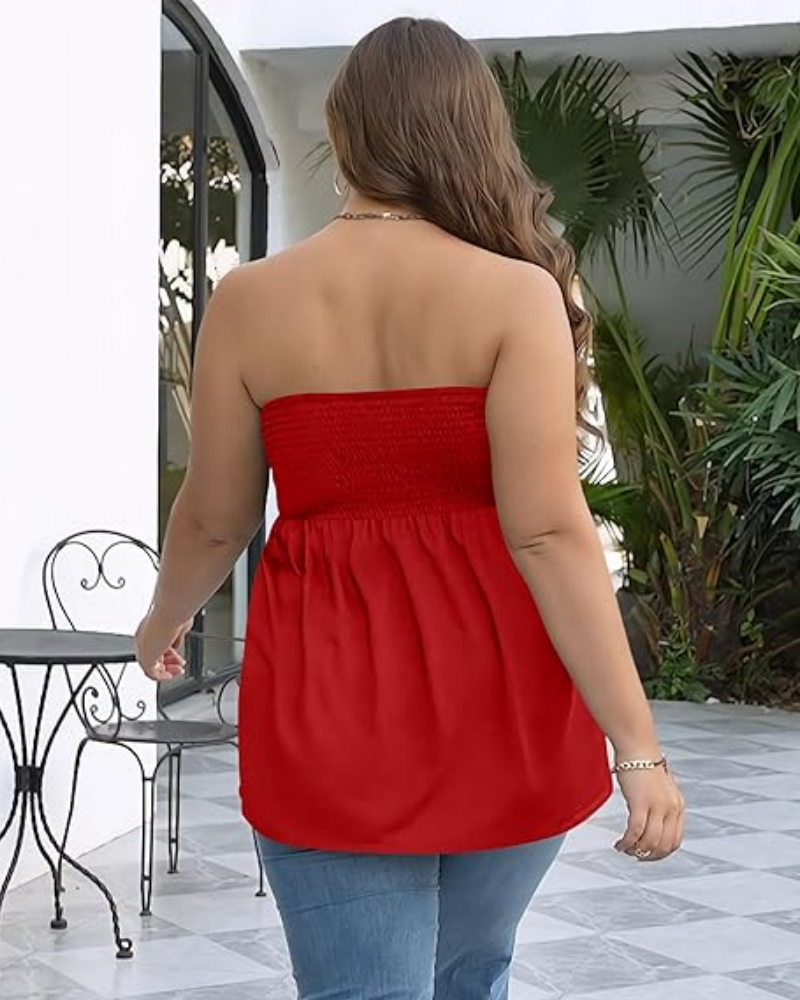 Women's Strapless Tube Top Boho Chic Ruffle Hem Casual Sleeveless