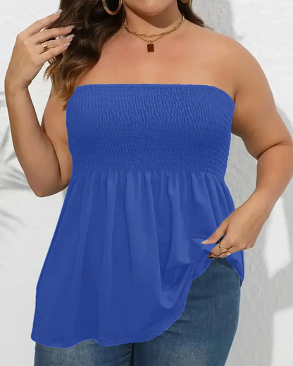 Women's Strapless Tube Top Boho Chic Ruffle Hem Casual Sleeveless