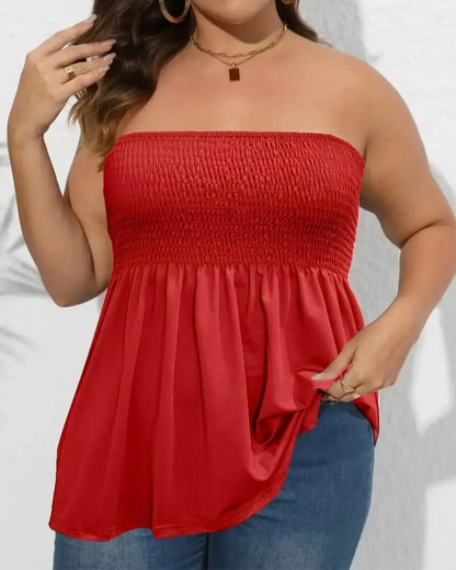 Women's Strapless Tube Top Boho Chic Ruffle Hem Casual Sleeveless