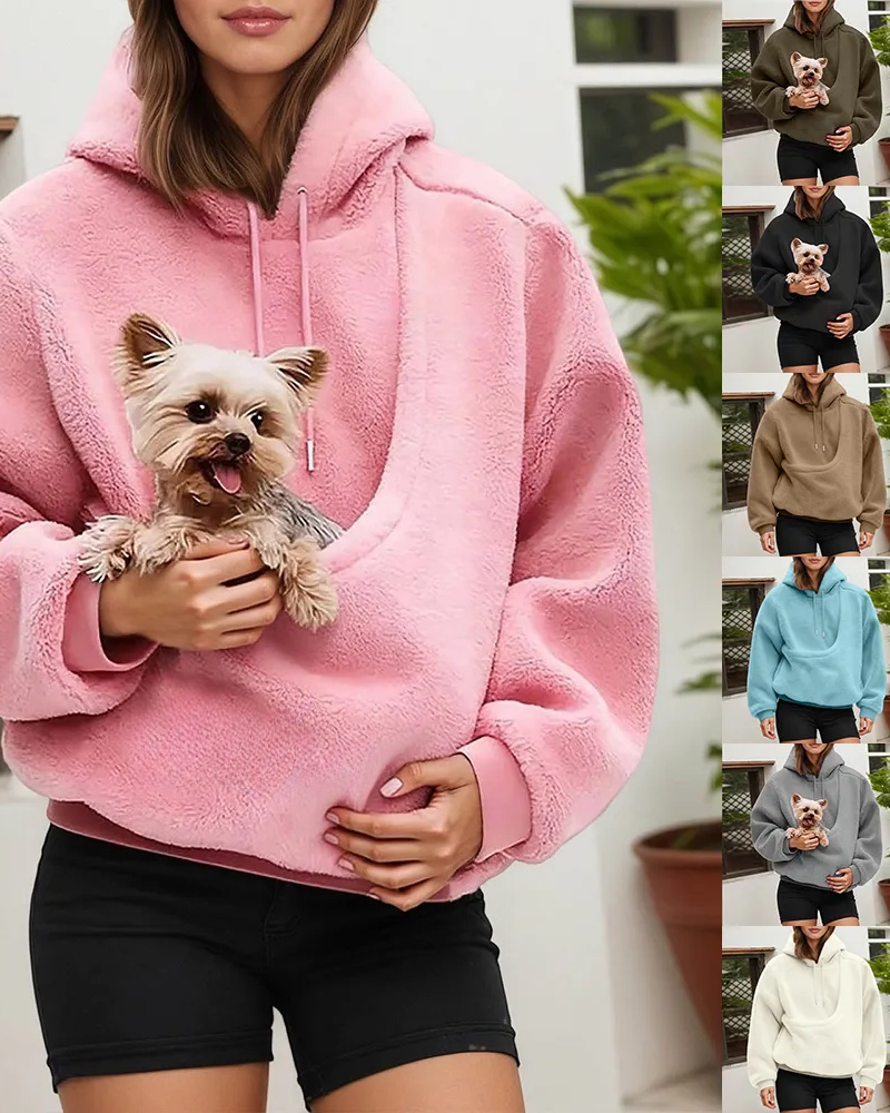 Women's Pet Pocket Hoodie Oversized Plush Carrier Pullover