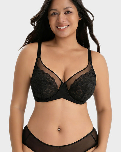 Unlined Floral Lace Minimizer Bra Comfort Fit Full Coverage