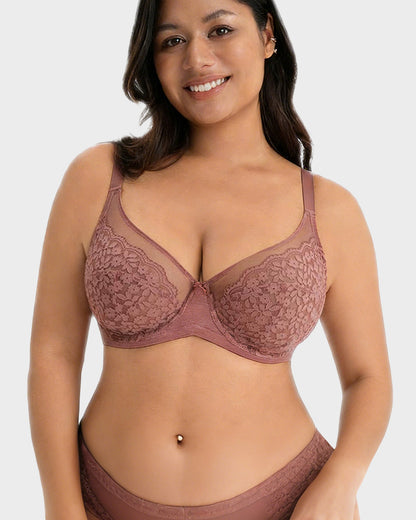 Unlined Floral Lace Minimizer Bra Comfort Fit Full Coverage