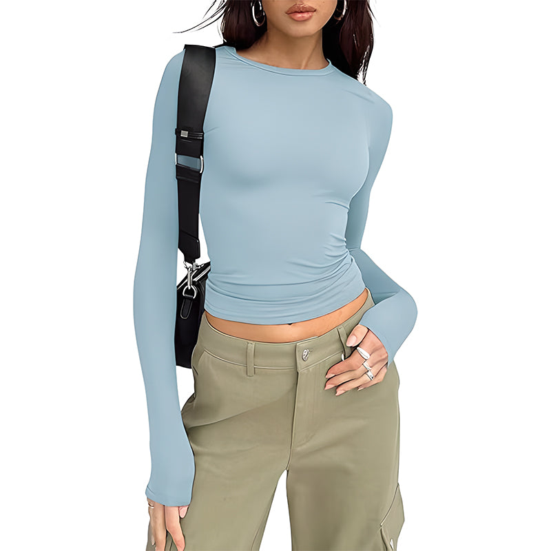 Long Sleeve Basic Tee Women's Crew Neck Slim Fit Tops