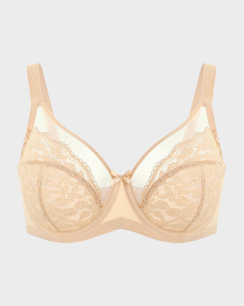 Unlined Floral Lace Minimizer Bra Comfort Fit Full Coverage