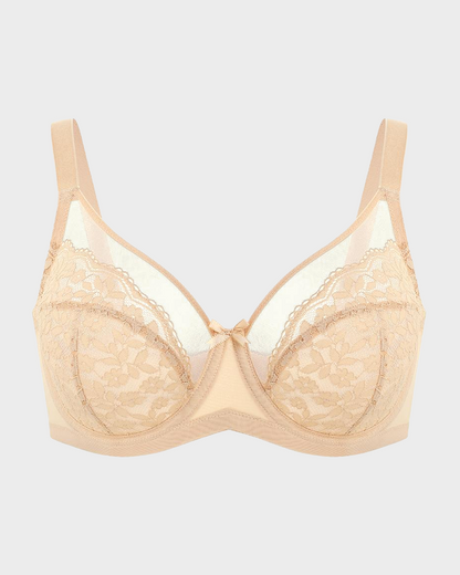 Unlined Floral Lace Minimizer Bra Comfort Fit Full Coverage