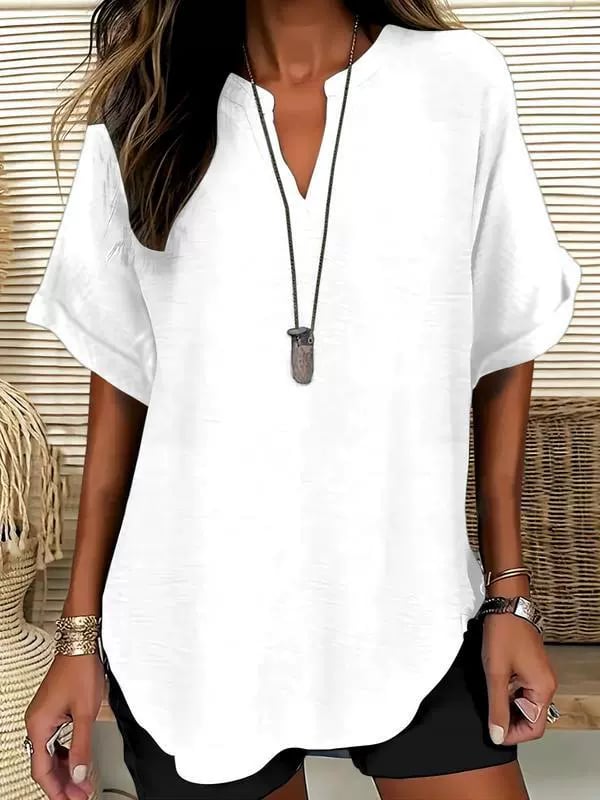 Women's Plain Shortsleeve Blouse, Casual Solid Color Top for Daily Wear, Ladies Clothes for All Seasons