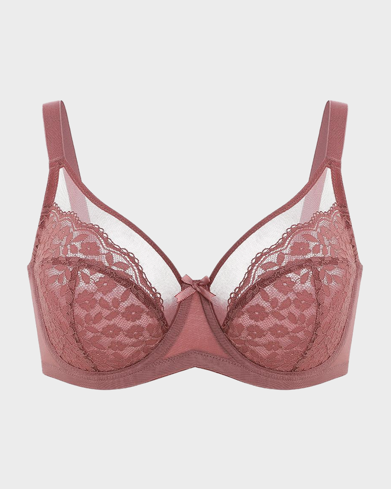Unlined Floral Lace Minimizer Bra Comfort Fit Full Coverage