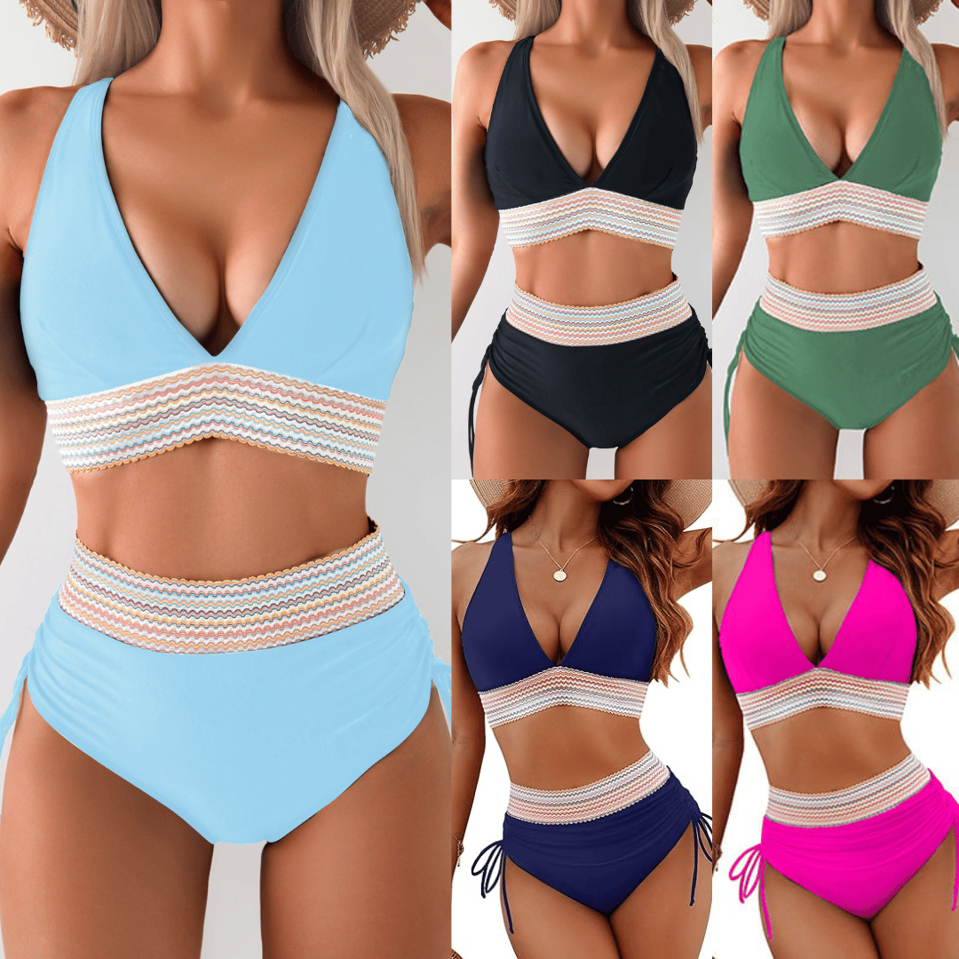 2025 High Waisted Tummy Control Color Block Bikini Sets