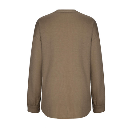 Women's Loose Fit Batwing Sleeve Waffle Knit Button Down Shirt Shacket Tops