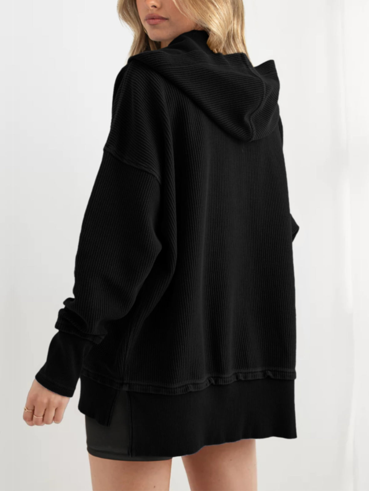 Women's Oversized Long Sleeve Button Up V Neck Hoodie