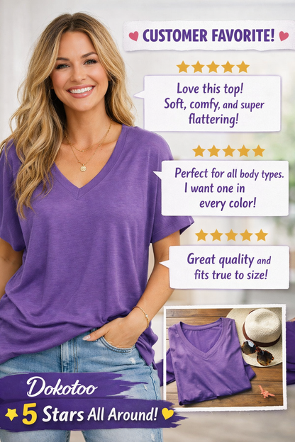 Women's Casual Summer V Neck Short Sleeve T Shirt Loose Fit Comfort Shirred Top