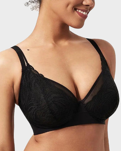 Plus Size Lace Mesh Full-Coverage Underwire Bra