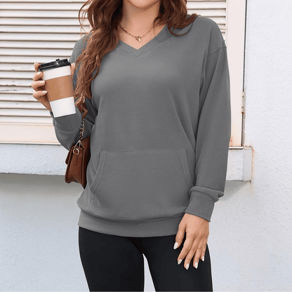 Women's Hatless V-Neck Hoodie with Pockets